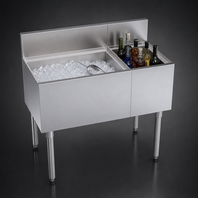 Product image #4 for Krowne Royal Series 36-Inch Underbar Combination Ice Bin with Left 24-Inch Ice Bin, Right 12-Inch Bottle Storage, and 10-Circuit Cold Plate