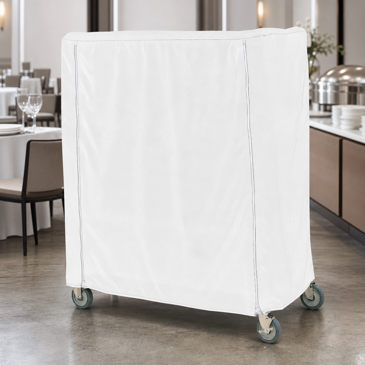 Product image #4 for Metro White Uncoated Knitted Polyester Banquet Cart Cover, 60"W x 18"D x 54"H