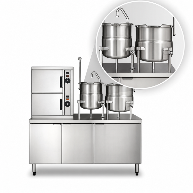Product image #4 for Crown ECX-2-6-6 Electric Two-Compartment Convection Steamer with Dual 6 Gallon Kettles and Cabinet Base