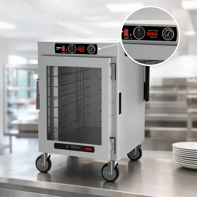 Product image #5 for Metro HotBlox™ Wide 8-Pan Pass-Thru Mobile Insulated Holding Cabinet, Clear Front Door and Solid Rear Door, Analog, 120V