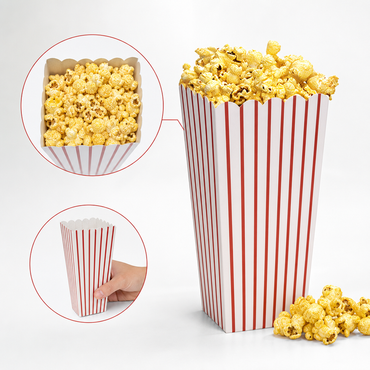Product image #4 for Benchmark 1.25 oz Red & White Striped Popcorn Tapered Scoop Box, 500/Case