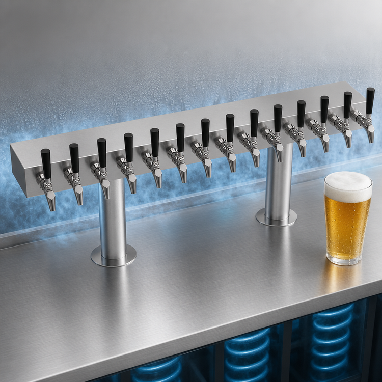 Product image #4 for Krowne Double T-Head Glycol-Cooled Countertop Beer Tower, 14 Faucet Capacity, 42-Inch Long Box, Brushed Stainless Steel