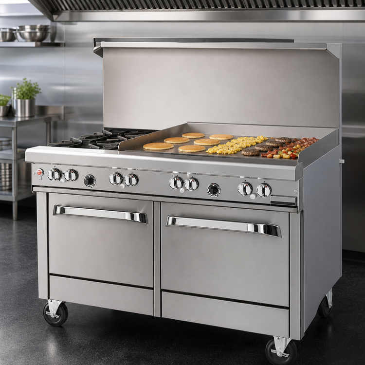 Product image #4 for Southbend Ultimate 48-Inch Gas Restaurant Range with 2 Open Burners, 36-Inch Thermostatic Griddle, Convection Oven and Cabinet Base