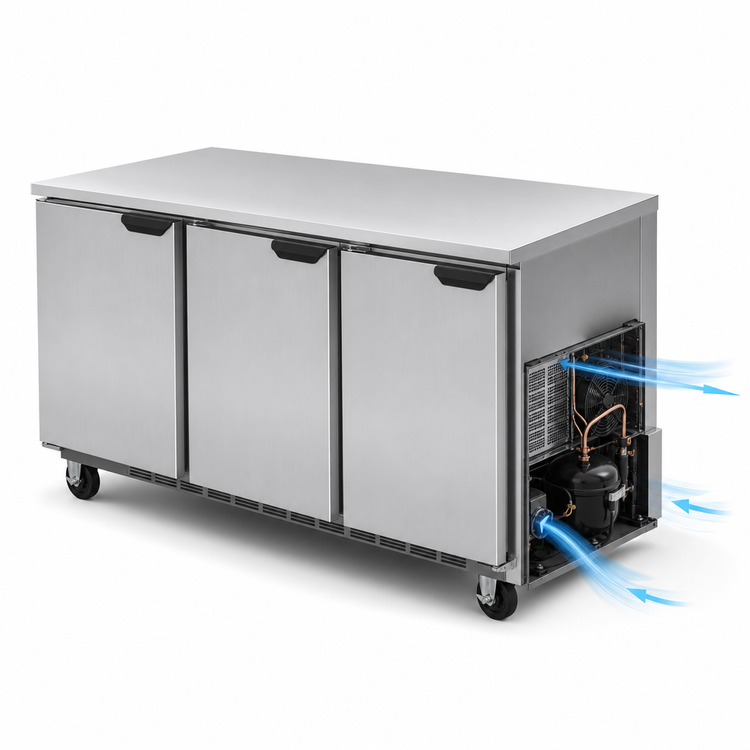 Product image #5 for Beverage-Air 3-Section Undercounter Refrigerator, 72 Inch Wide, 17.88 Cu. Ft., 3-Door, Rear-Mounted Self-Contained