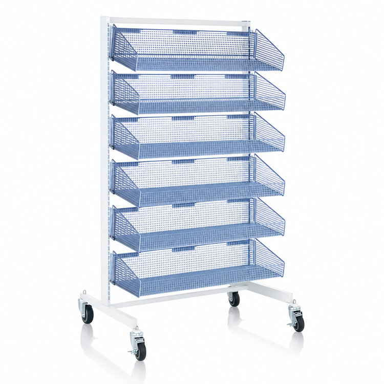 Product image #4 for Quantum Mobile Single-Sided Partition Wall Add-On Unit with 7 Baskets, 48 x 26 x 74 Inches, White/Chrome Finish