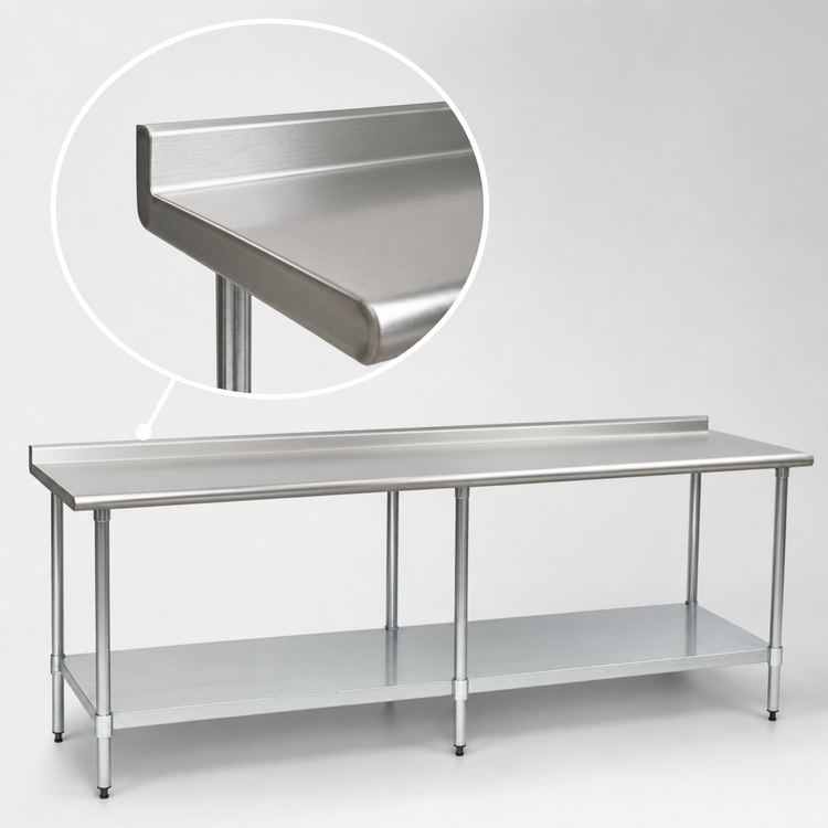 Product image #4 for Eagle Group Budget Series 144-Inch 430 Stainless Steel Work Table with Rear Up-Turn and Undershelf