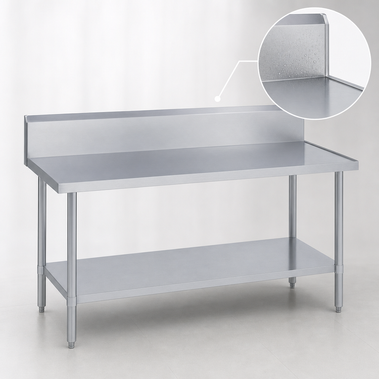 Product image #4 for Duke 108-Inch x 36-Inch Stainless Steel Work Table with 10-Inch Riser, Marine Edge, and Galvanized Undershelf