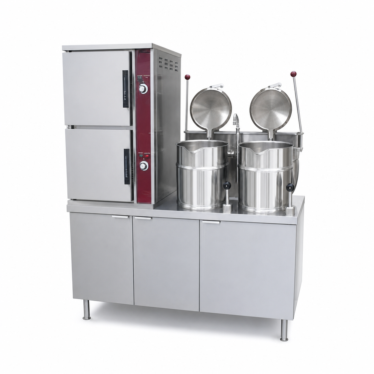 Product image #4 for Crown DCX-2-6-6 Two-Compartment Direct Steam Kettle Steamer with 60" Cabinet Base