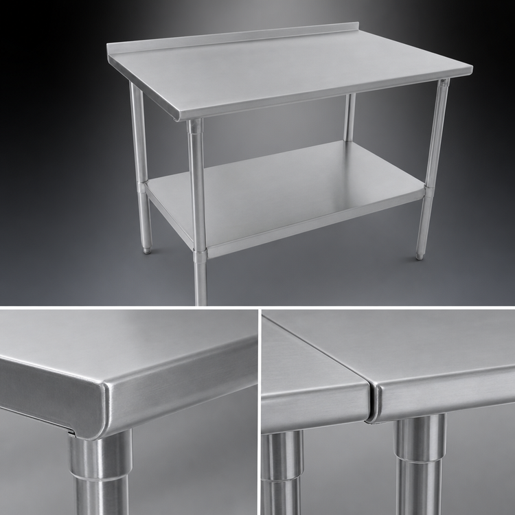 Product image #4 for John Boos Stallion 84" x 24" 14-Gauge Stainless Steel Work Table with 1-1/2" Rear Up-Turn and Adjustable Undershelf