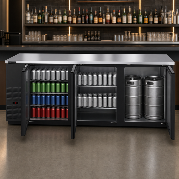 Product image #4 for Hoshizaki BB95 95-1/2-Inch Three-Section Refrigerated Back Bar Cooler with Solid Swing Doors