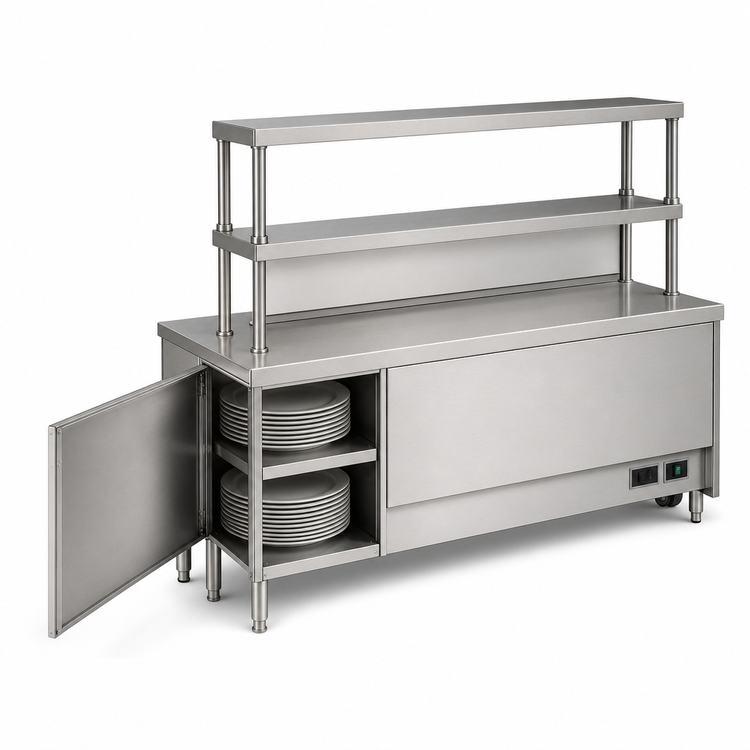 Product image #4 for Randell Modular Chef Service Counter Left Section, 62.5-Inch, with Plate Storage Cabinet and Double Overshelf