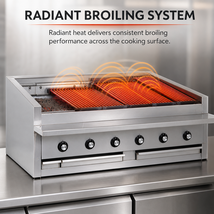 Product image #4 for Bakers Pride Dante Series 48-Inch Low-Profile Countertop Gas Radiant Charbroiler with Floating Rod Grates