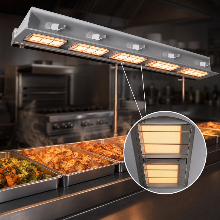 Product image #4 for Hatco Ultra-Glo 60-Inch Lighted Double Ceramic Infrared Food Warmer with 6-Inch Spacer