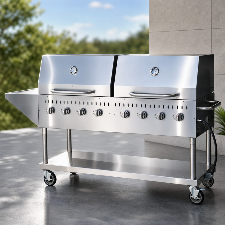 Product image #4 for Outdoor Propane BBQ Grill with 8 Burners, 2 Roll Domes, and 304 Stainless Steel Construction