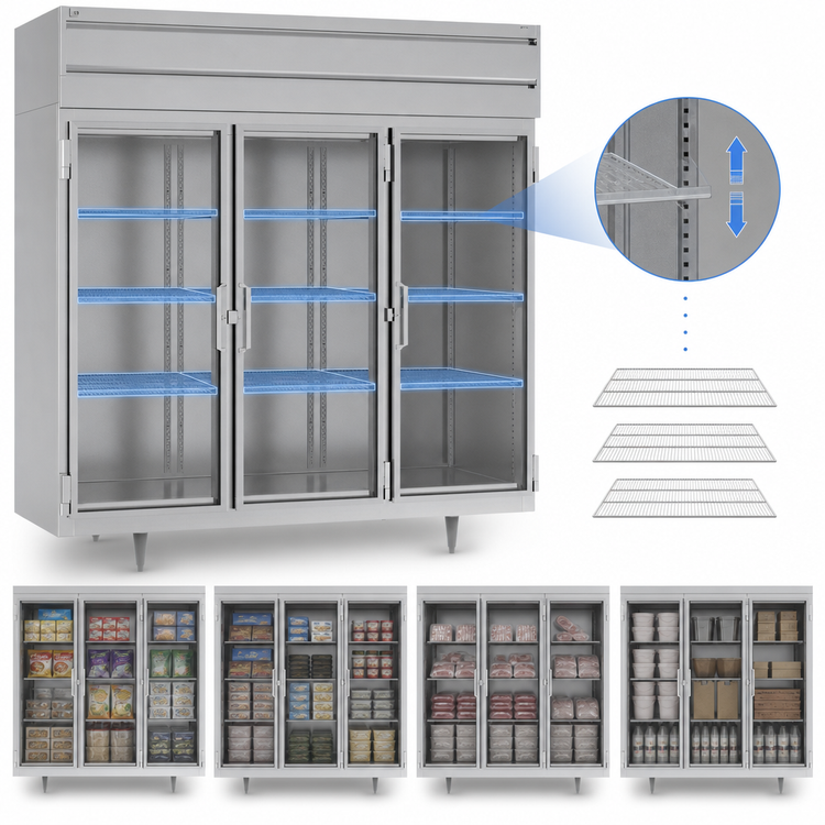 Product image #4 for Beverage-Air P Series Three-Section Glass Door Reach-In Freezer, 68.34 Cu. Ft.
