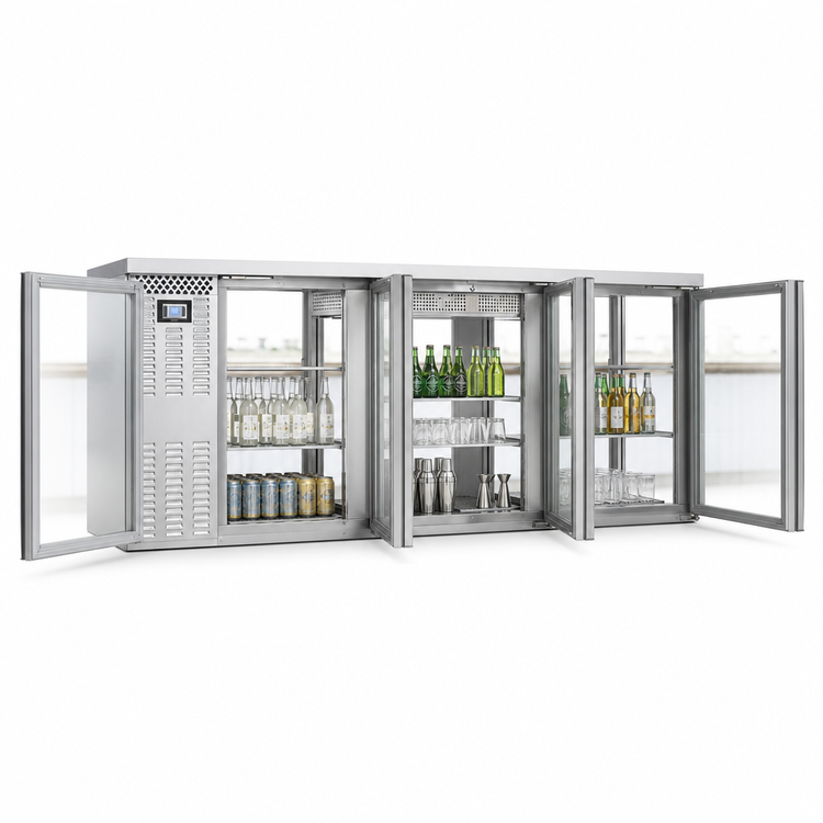 Product image #4 for Continental Refrigerator BB90SNSSGDPT 90" Shallow Depth Pass-Thru Refrigerated Back Bar Cooler with Glass Doors