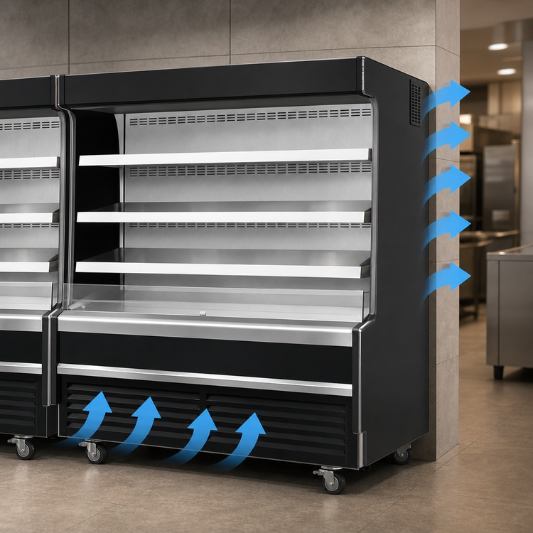 Product image #4 for Vertical Open Display Merchandiser Cooler, 19 Cu. Ft., 73-1/4 Inch Wide, Black, Self-Contained Refrigeration, 28-Inch Deep