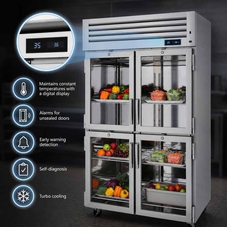 Product image #4 for Turbo Air PRO Series Two-Section Reach-In Refrigerator with 4 Glass Half Doors, Top Mount, 47.36 Cu. Ft.