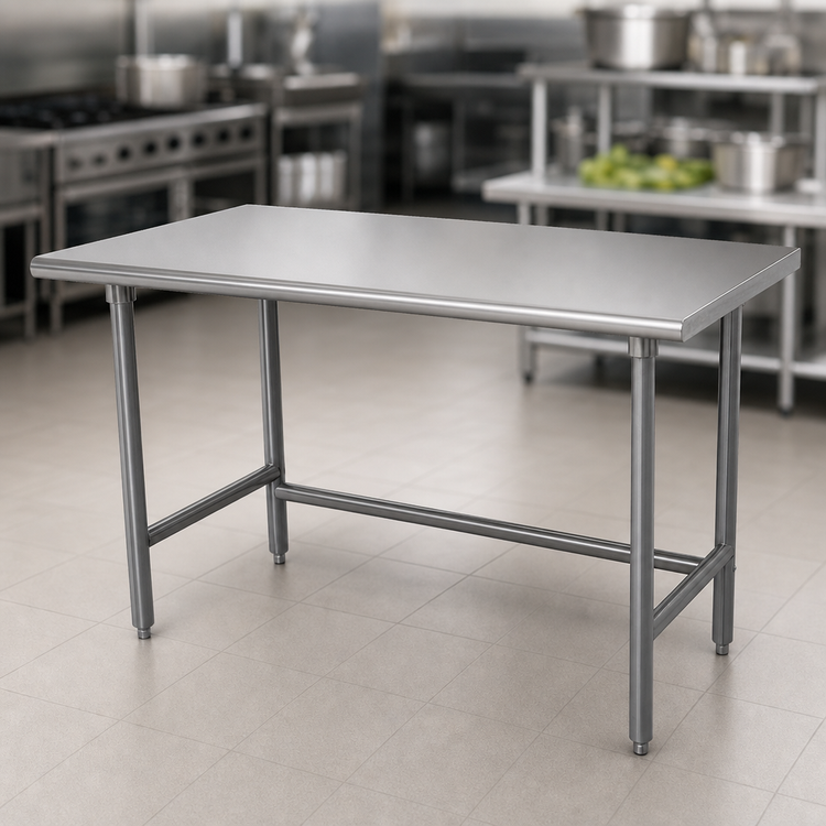 Product image #4 for Advance Tabco 144-Inch x 24-Inch 16-Gauge 304 Stainless Steel Work Table with Open Base and Crossrails
