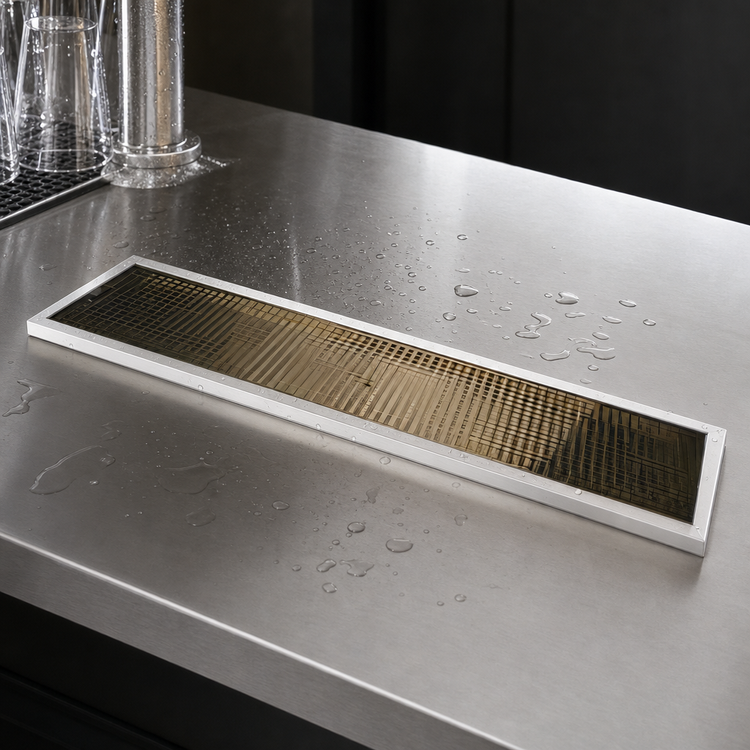 Product image #4 for Micro Matic 39-Inch Surface Mount Drip Tray Trough with PVD Brass Screen, Stainless Steel Construction