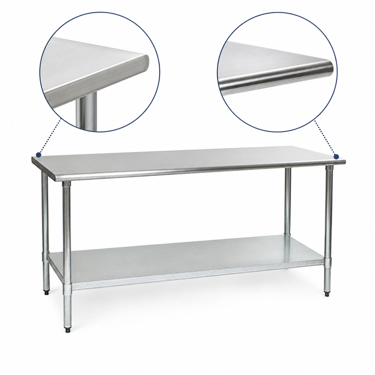 Product image #4 for Eagle Group BlendPort® Budget Series Flat Top 84"W x 30"D 430 Stainless Steel Work Table with Galvanized Undershelf