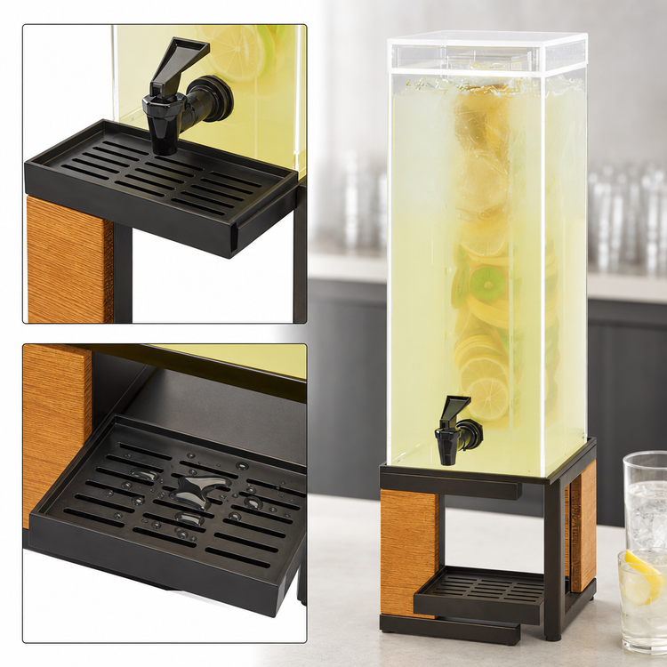 Product image #4 for Cal-Mil Sierra 3 Gallon Square Infusion Beverage Dispenser with Chamber and Drip Tray, Rustic Pine, Bronze Finish