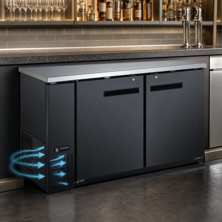 Product image #4 for Omcan USA 61-Inch Two-Section Solid Door Back Bar Cooler, 15.8 Cu. Ft.