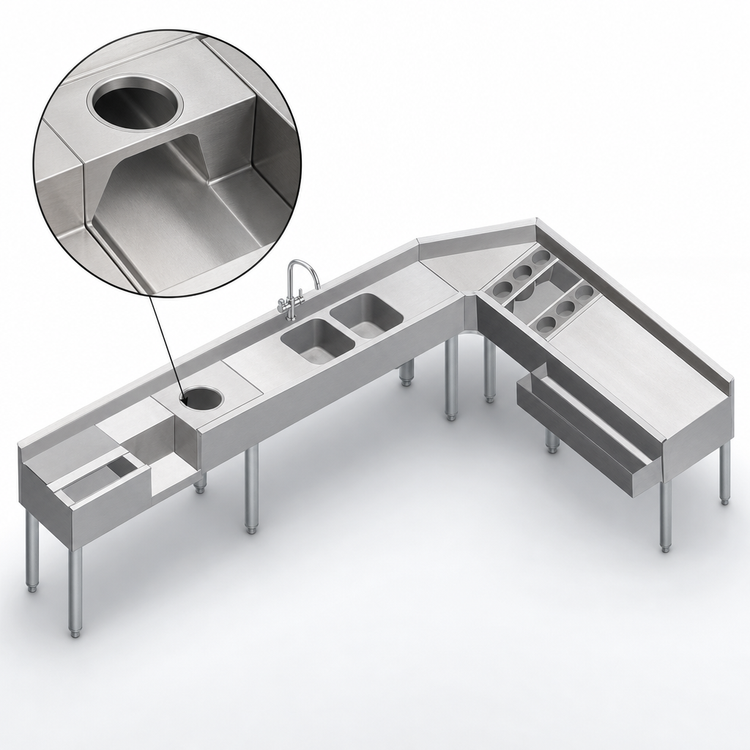 Product image #5 for Eagle Group 1800 Series 14-Inch Double Blender Step Unit with Liquid Waste Chute, Faucet, and Electrical Outlet