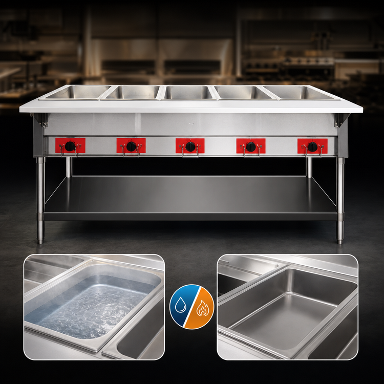 Product image #4 for CookRite 72-1/2-Inch Stainless Steel Electric Steam Table with 5 Open Pan Wells, Wet or Dry Heat