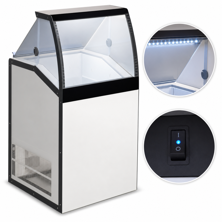 Product image #4 for Master-Bilt DD-26LCG Low Curved Glass Ice Cream Dipping/Display Freezer Cabinet, 4-Tub Capacity