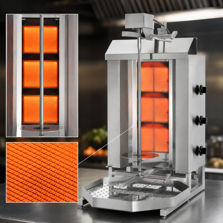 Product image #4 for Trento Potis Natural Gas Doner Kebab Vertical Broiler with 3 Infrared Burners, 88.18 lb Capacity