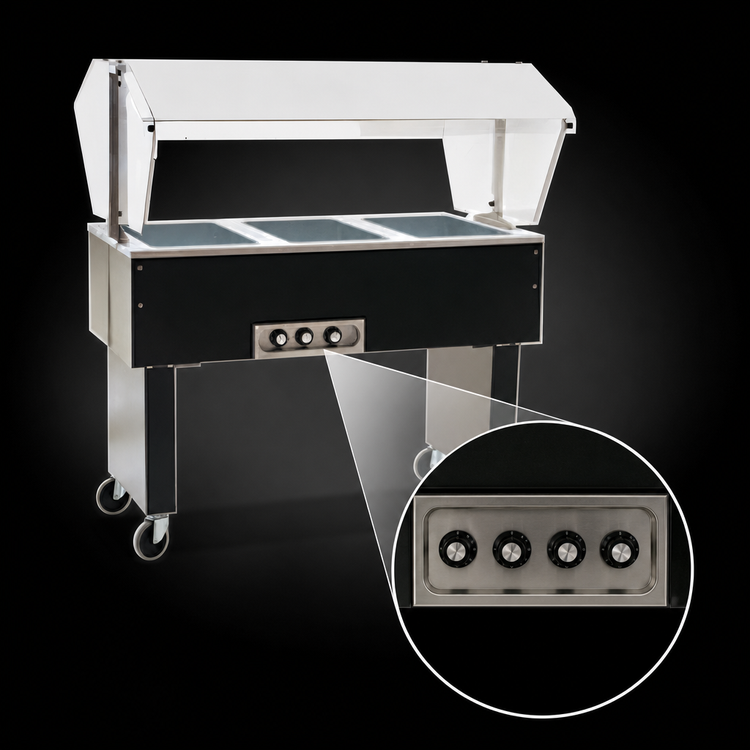 Product image #4 for Eagle Service Mate Deluxe Portable 4-Well Buffet Hot Food Table with Sneeze Guard, 208V, 3-Phase