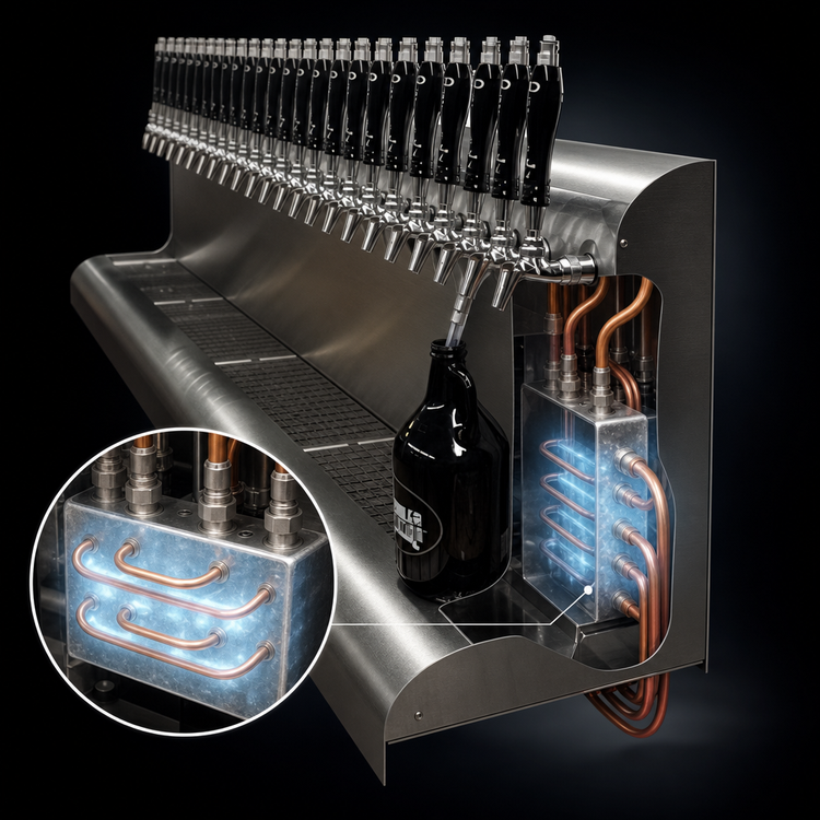 Product image #4 for Perlick 11-Faucet 33-Inch Wide Modular Wall-Mount Glycol-Cooled Draft Beer Dispensing Tower with Bottom Lead Exit