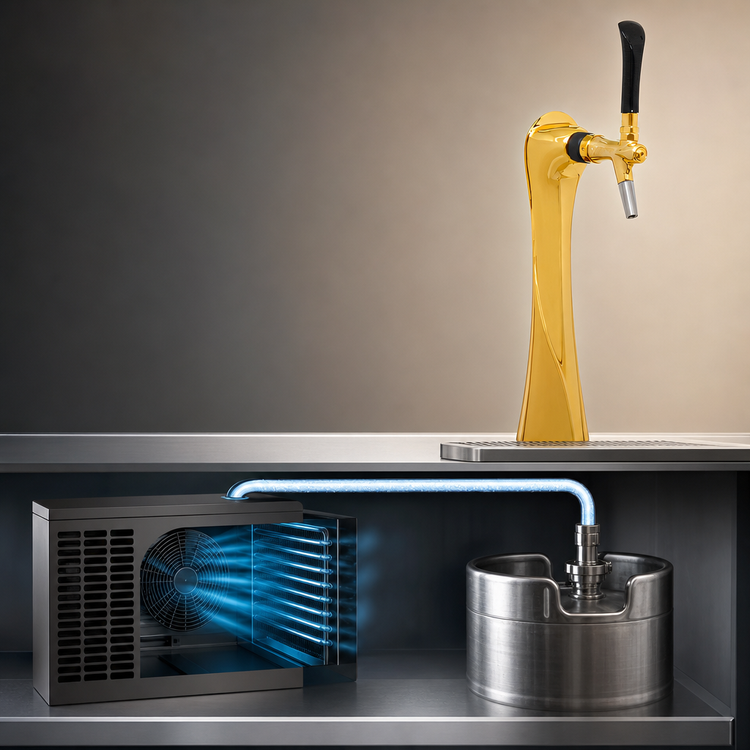 Product image #4 for Perlick Lucky Tower Air-Cooled Direct Draw Beer Dispensing Kit, 1 Faucet, Polished Gold