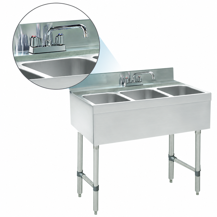Product image #4 for Advance Tabco Special Value Series CRB-33C-X 3-Compartment Stainless Steel Bar Sink with 12-Inch Deck-Mount Faucet
