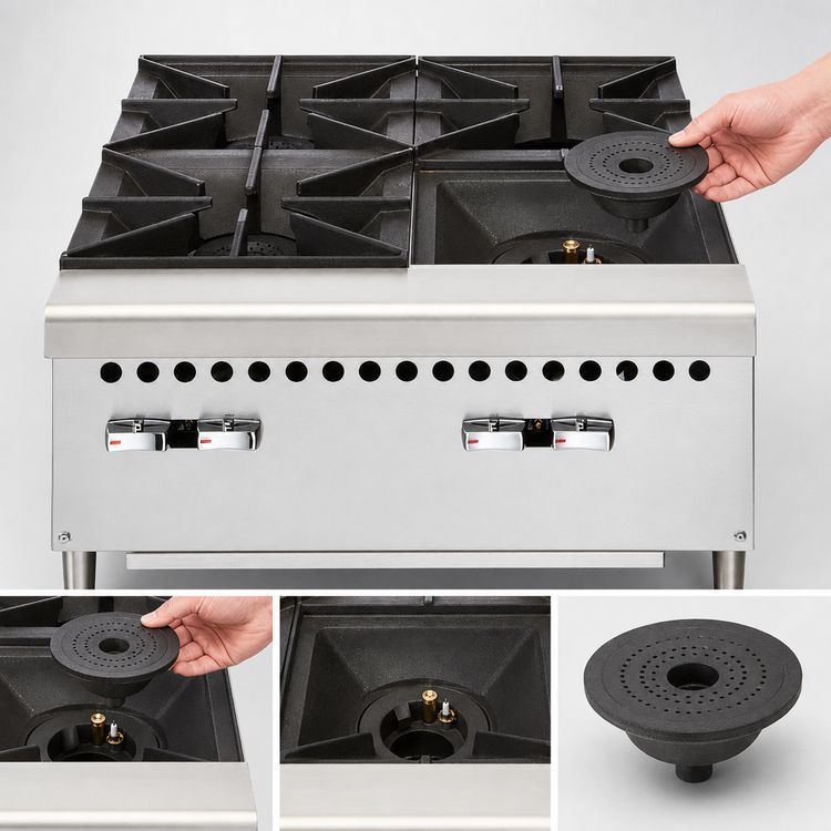 Product image #4 for Vulcan 12-Inch Countertop Gas Hotplate with 2 Open Burners, Stainless Steel, Natural Gas/LP Convertible