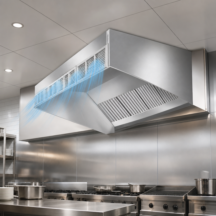 Product image #4 for SpecAir HESFA96-108 108 Inch Wall Type Front Discharge Make-Up Air Exhaust Hood