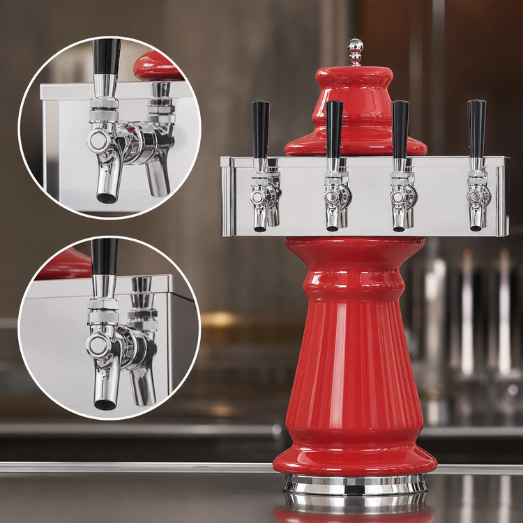Product image #4 for Vienna 3-Faucet Glycol-Cooled Countertop Draft Dispensing Tower with Ceramic Column and Mirror Finish