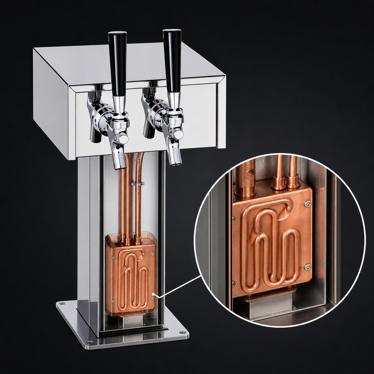Product image #4 for Perlick Countertop Glycol-Cooled Tee Draft Beer Tower, 2 Faucets, Polished Chrome