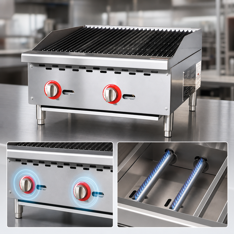 Product image #4 for 24-Inch Countertop Natural Gas Radiant Charbroiler with 2 Stainless Steel Burners