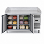 Thumbnail image #4 for Omcan USA 39592 59.4-Inch Granite-Top Refrigerated Pizza Prep Table, 2-Door, 13.8 Cu. Ft., Side-Mounted Self-Contained
