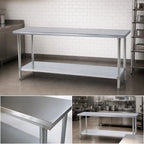 Thumbnail image #4 for Duke Manufacturing 316-24144 144 x 24 x 36 Inch Stainless Steel Work Table, Flat Top, Open Base with Galvanized Undershelf
