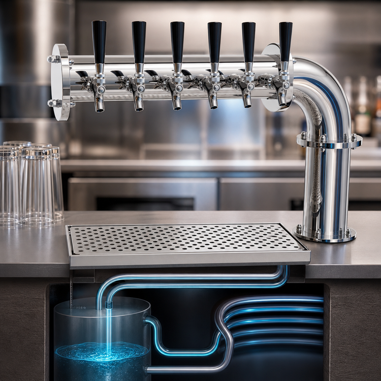 Product image #4 for Glastender PC-6-MFR Countertop Pipe Cantilever Draft Dispensing Tower, 6 Faucets, Glycol-Cooled, Mirror Finish