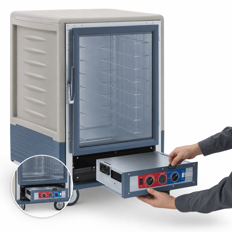 Product image #4 for Metro C5 3 Series Half-Height Mobile Combination Heated Holding and Proofing Cabinet with Gray Insulation Armour and Clear Polycarbonate Door