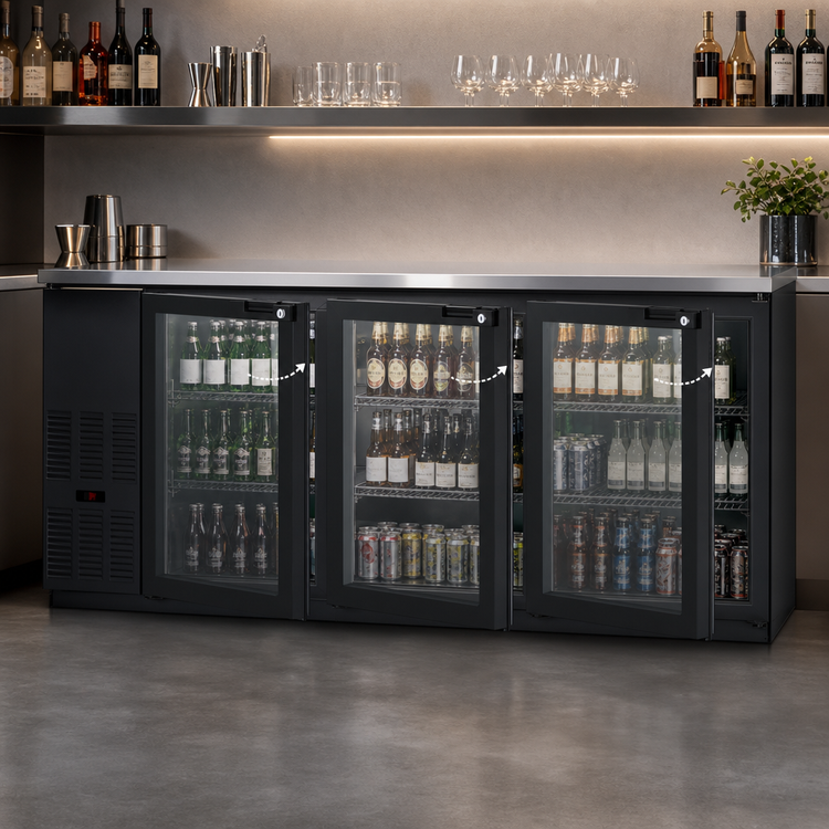 Product image #4 for Hoshizaki 80-Inch Three-Section Reach-In Back Bar Cooler with Glass Swing Doors