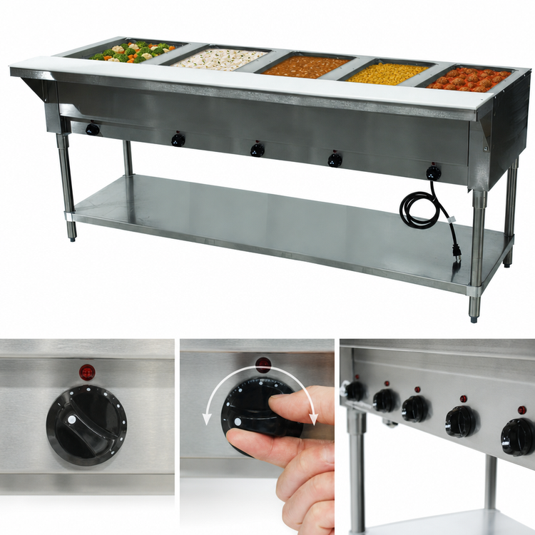 Product image #4 for Advance Tabco Triumph (Supreme) 5-Well Electric Hot Food Table with Undershelf and Cutting Board, 208/240V