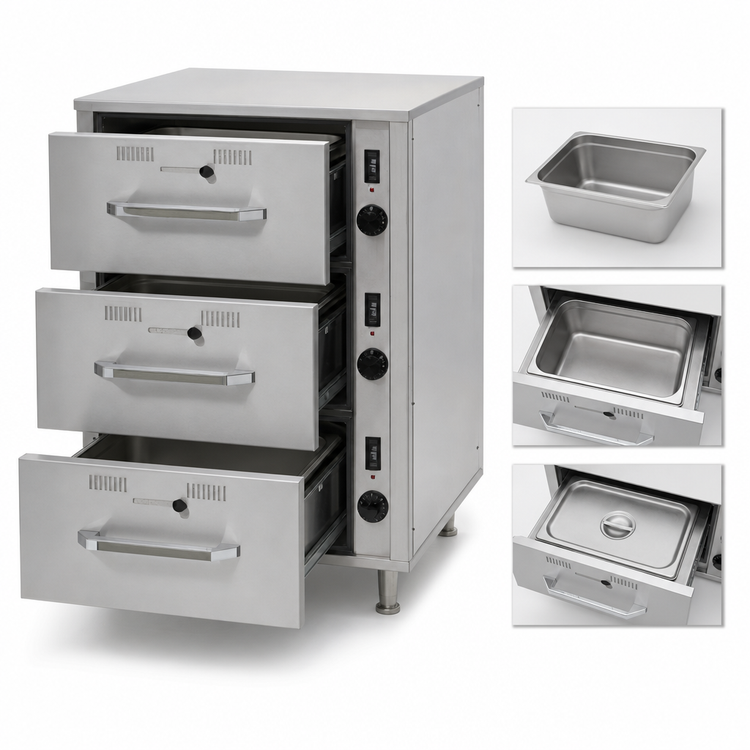 Product image #4 for RedHots DWN-3-240 Freestanding 3-Drawer Narrow Electric Warming Drawer, 240V