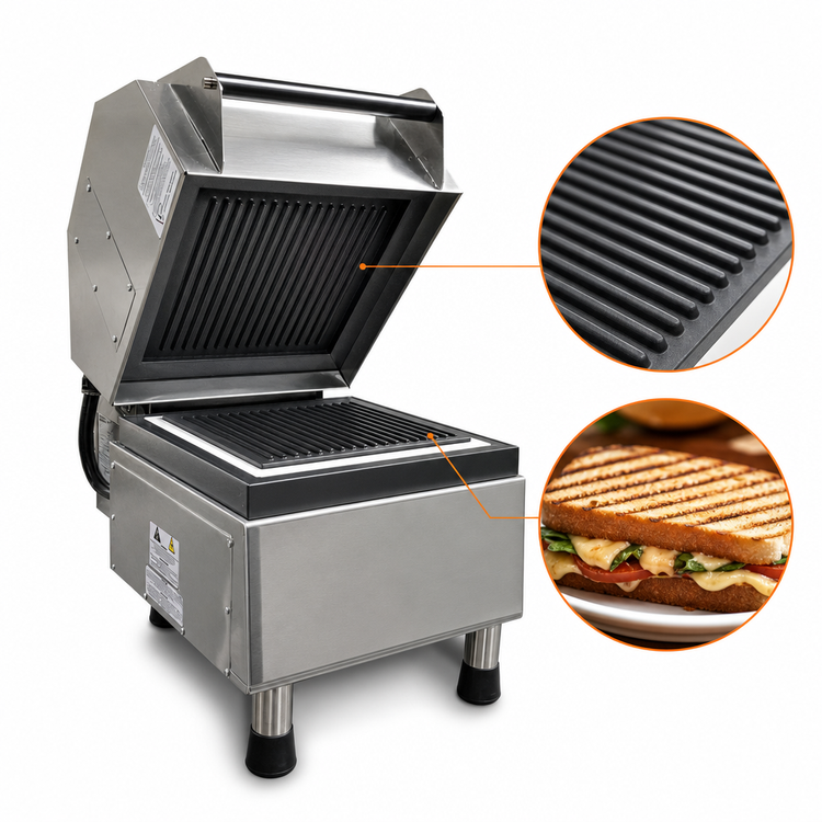 Product image #4 for Nemco PaniniPro Commercial Countertop Panini Press with Grooved Top & Bottom 10.5 x 10.5 Inch Non-Stick Aluminum Plates, 208V