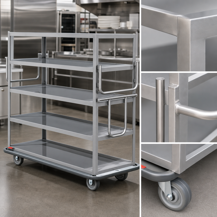 Product image #4 for Metro MQ-609L Queen Mary Cart with 6 Ledge Shelves, Stainless Steel, and 8-Inch Casters