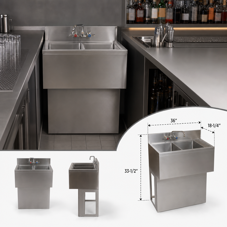Product image #5 for BK Resources Slim-Line 36 Inch Three-Compartment Underbar Sink with Pedestal Base